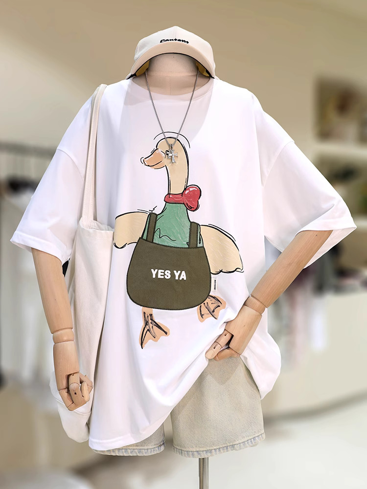 官圖 重磅/精梳純棉 後包領 有縫邊 S-XXXL 夏裝短袖T恤女