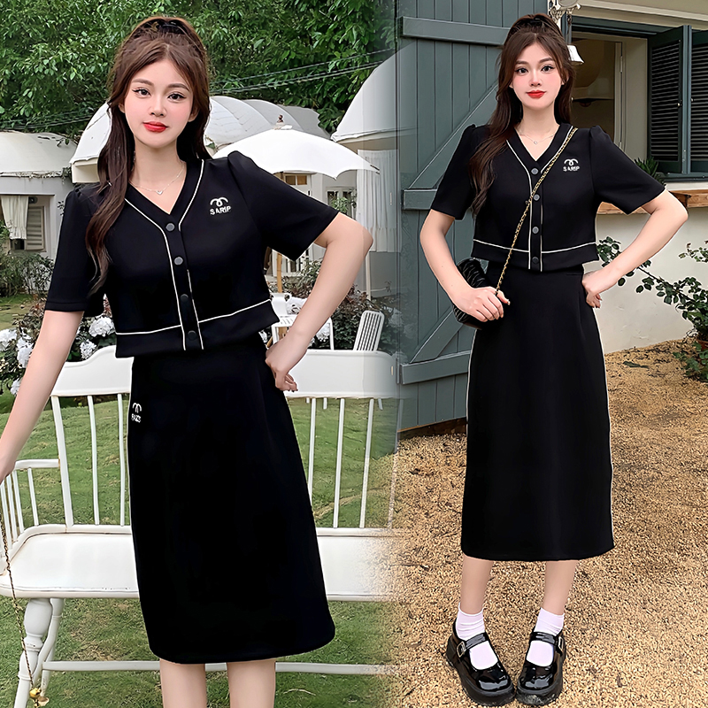 Actual shot of 2024 new summer clothes for fat mm, fashionable and high-end bestie outfits, long and short embroidered fake two-piece dresses
