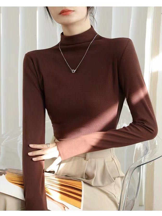 秋冬季新款德絨修身保暖純色T恤女半高領打底衫上衣女