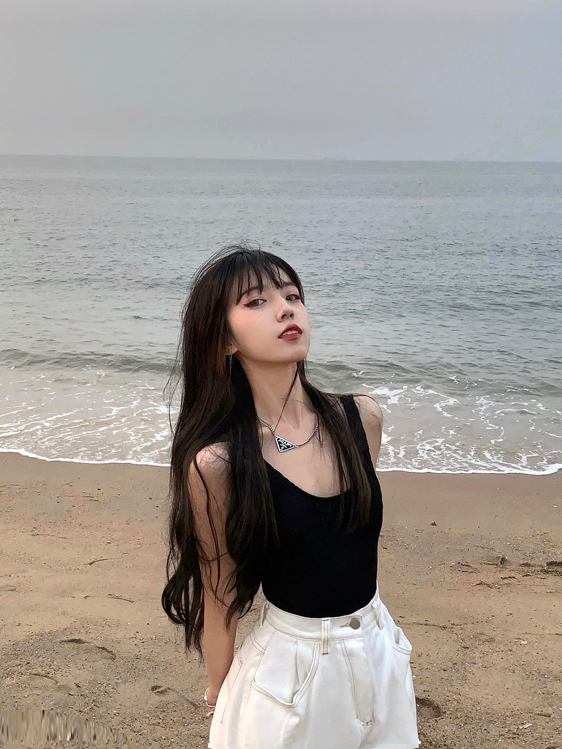 海邊連體上衣 簡約風肌理面料露背外穿辣妹U領連體服背心女潮