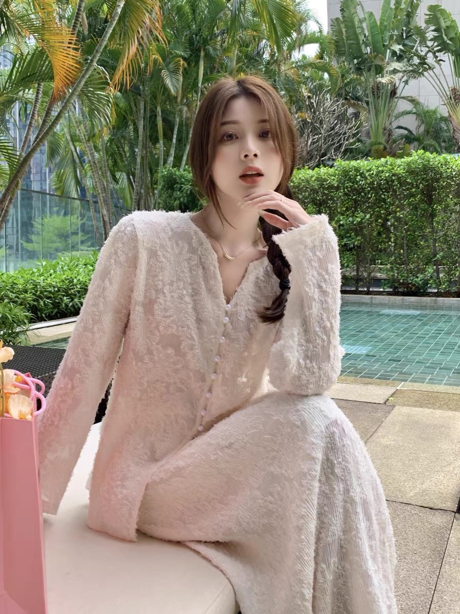 法式溫柔小香風蕾絲開衫半身裙兩件套女春秋新款仙女超仙裙子套裝