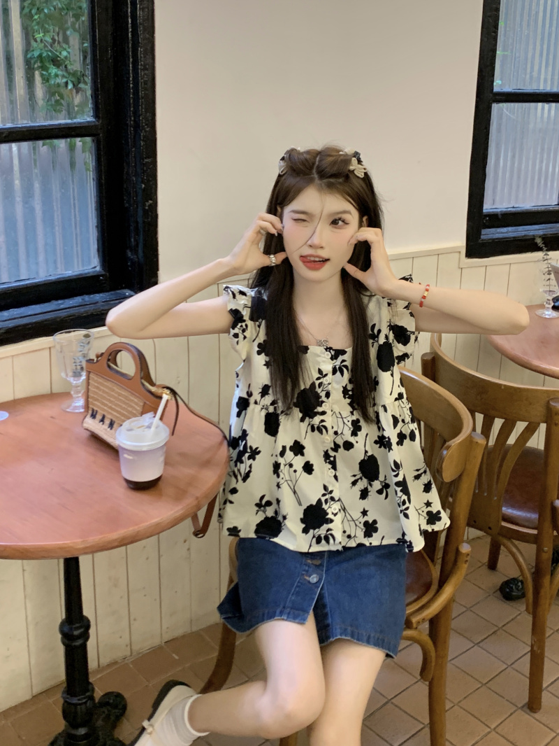實拍 法式飛飛袖寬鬆短袖襯衫女夏季設計感小眾獨特别致上衣