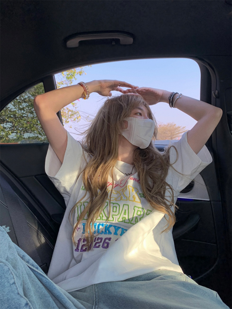 白色純棉短袖t恤女夏季設計感小眾寬鬆正肩半袖ins潮短款美式上衣