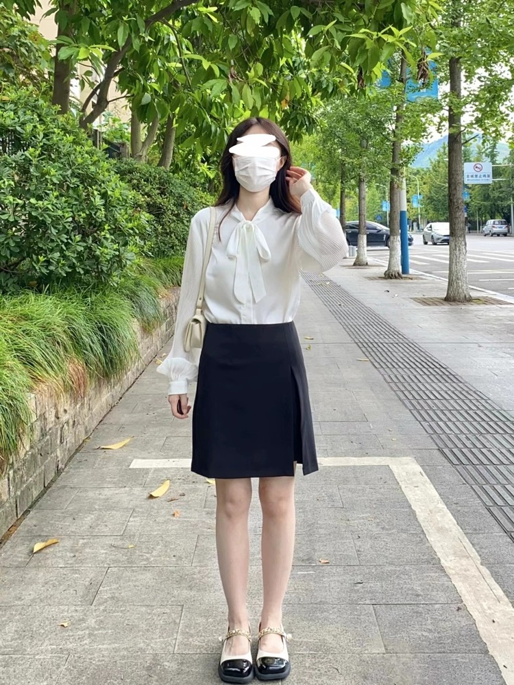Da先生原創時尚套裝女泡泡袖上衣黑色短裙兩件套通勤面試套裝裙夏