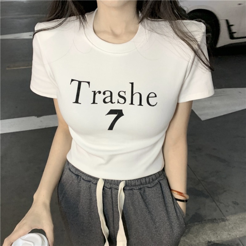 包肩包領純欲甜辣美式復古高腰短款t恤女設計感獨特别致上衣