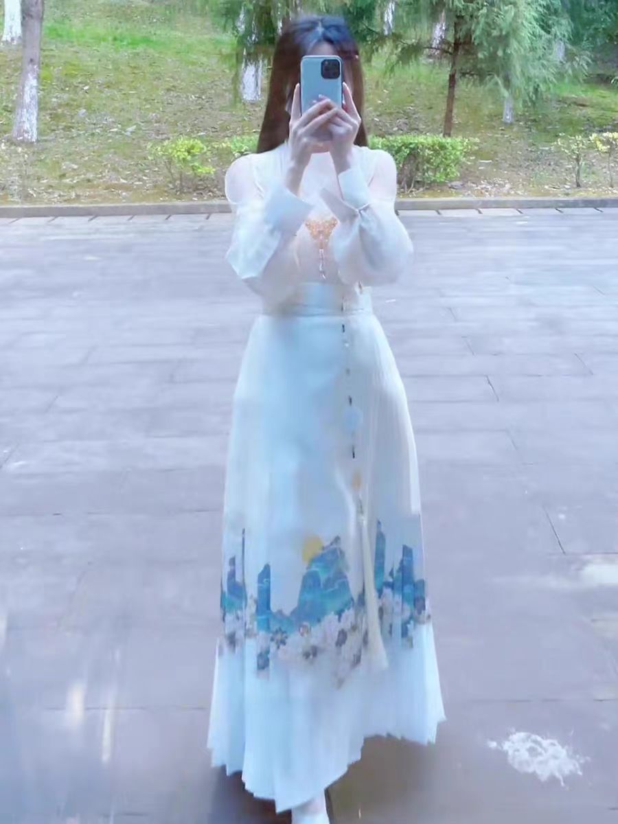 隨時anytime 梨花月改良新中式馬面裙紗裙通勤漢服春夏