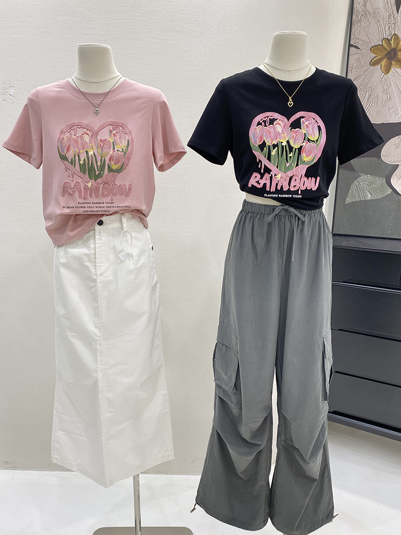 官圖 重磅/精梳純棉 後包領 有縫邊 S-XXXL 夏裝短袖T恤女