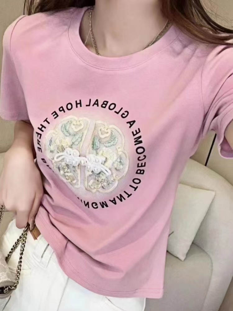 新中式國風短袖t恤女2024新款夏季寬鬆小眾設計感獨特别致上衣女