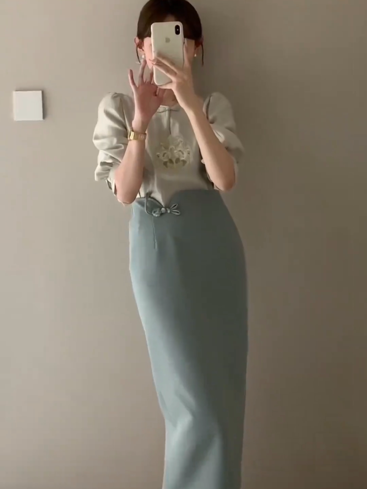 早春新中式國風設計感時尚氣質百搭長袖襯衫女+半身裙兩件套裝潮
