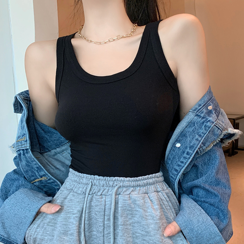 實拍夏季港風修身彈力螺紋外穿防走光遮副乳吊帶背心女內搭上衣
