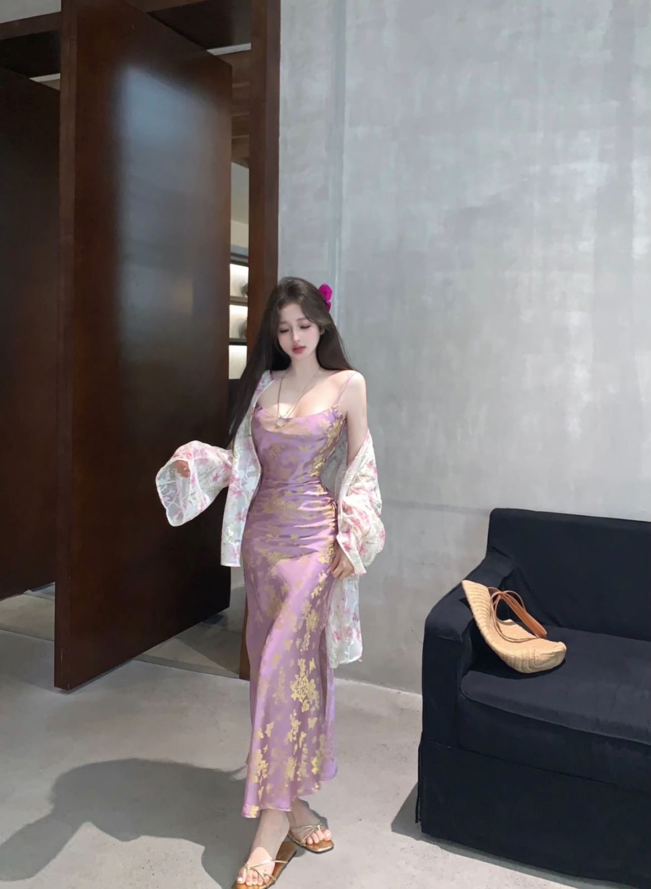 實拍新款國風女裝新中式網紗老錢風連衣裙套裝