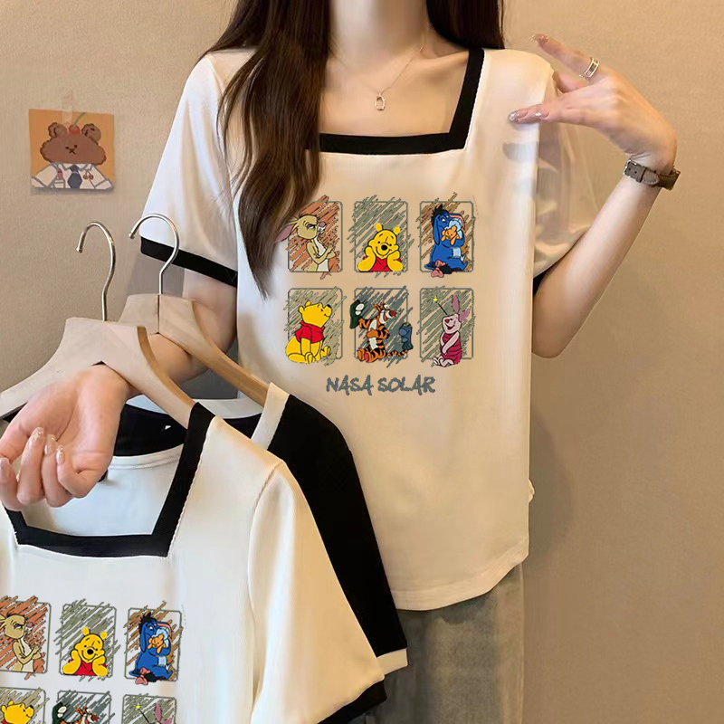 Actual shot of 2024 new summer clothes for fat mm plus size hot girls square collar letter printed short-sleeved T-shirt tops versatile and trendy