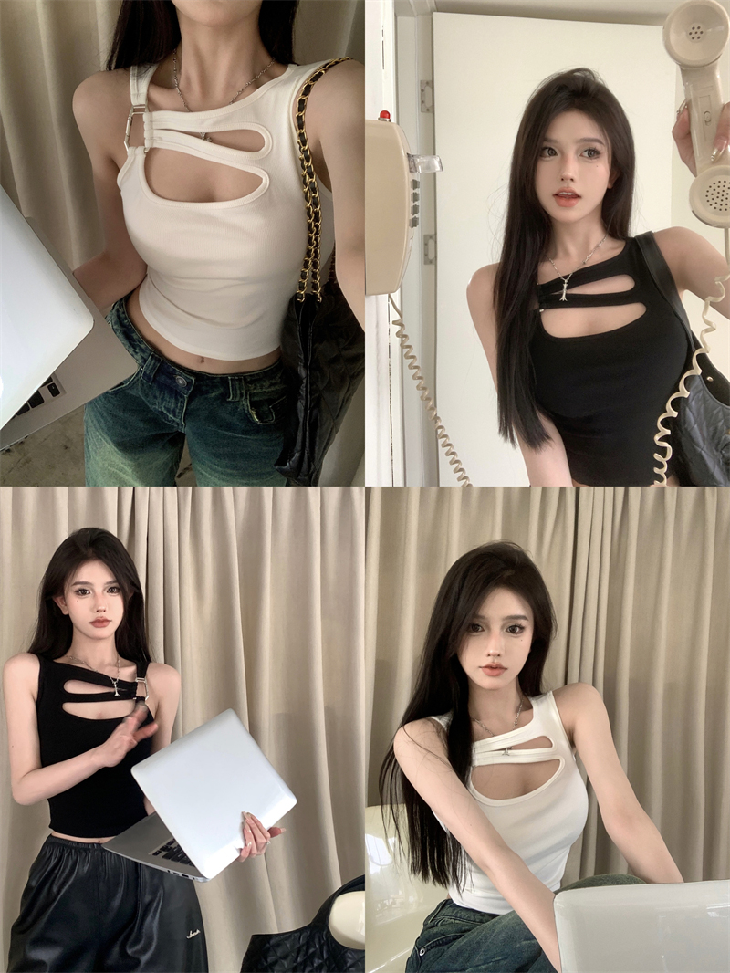 白色鏤空吊帶背心女夏季純欲風辣妹性感修身顯瘦內搭短款上衣外穿