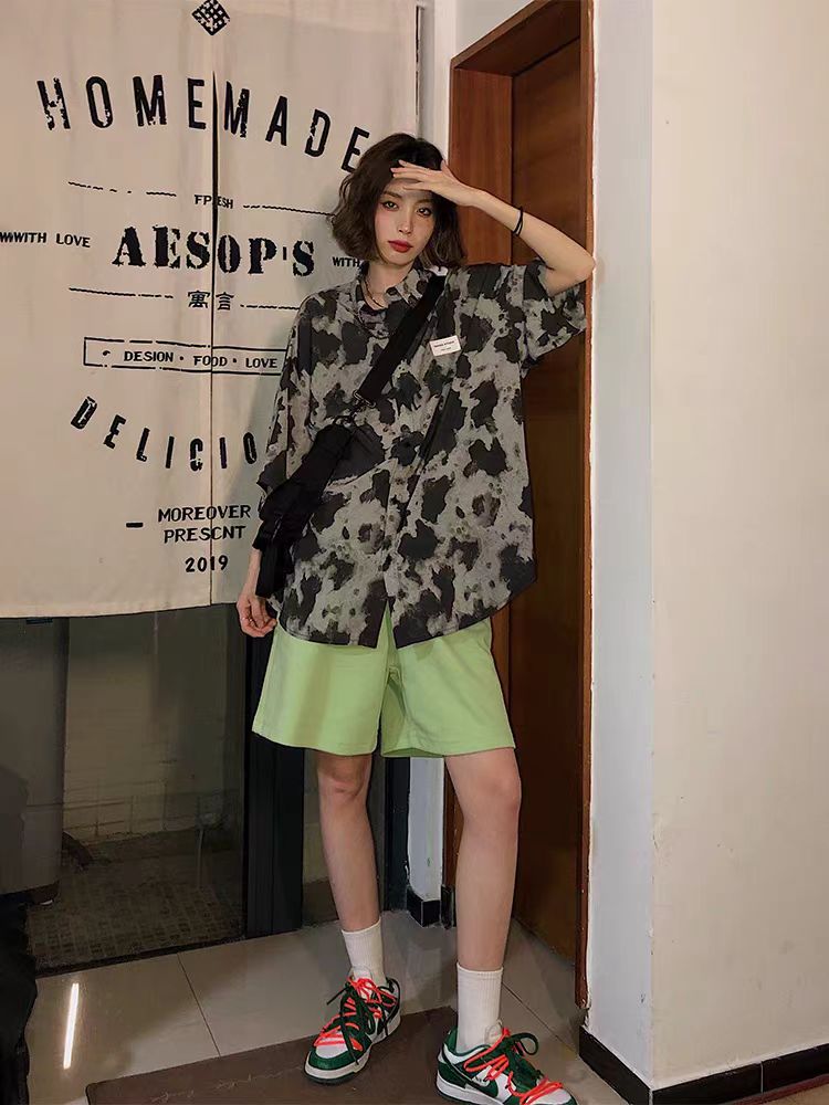 吵吵家 扎染長短袖襯衫女春秋復古港風小眾防曬上衣襯衣外套薄款