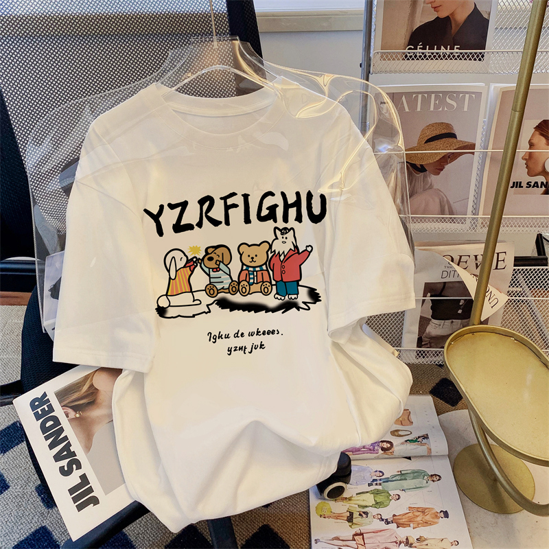 Combed cotton summer short-sleeved T-shirt for women loose Korean style