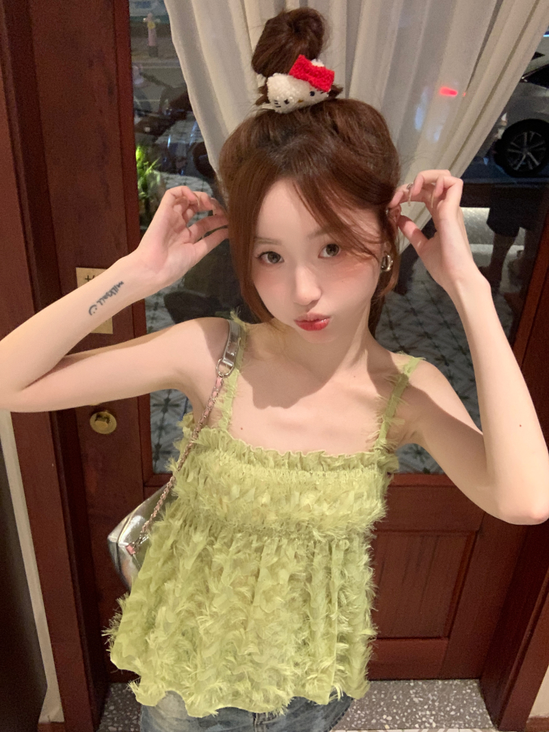實拍~春夏新款純欲超仙羽毛吊帶背心設計感流蘇內搭外穿上衣