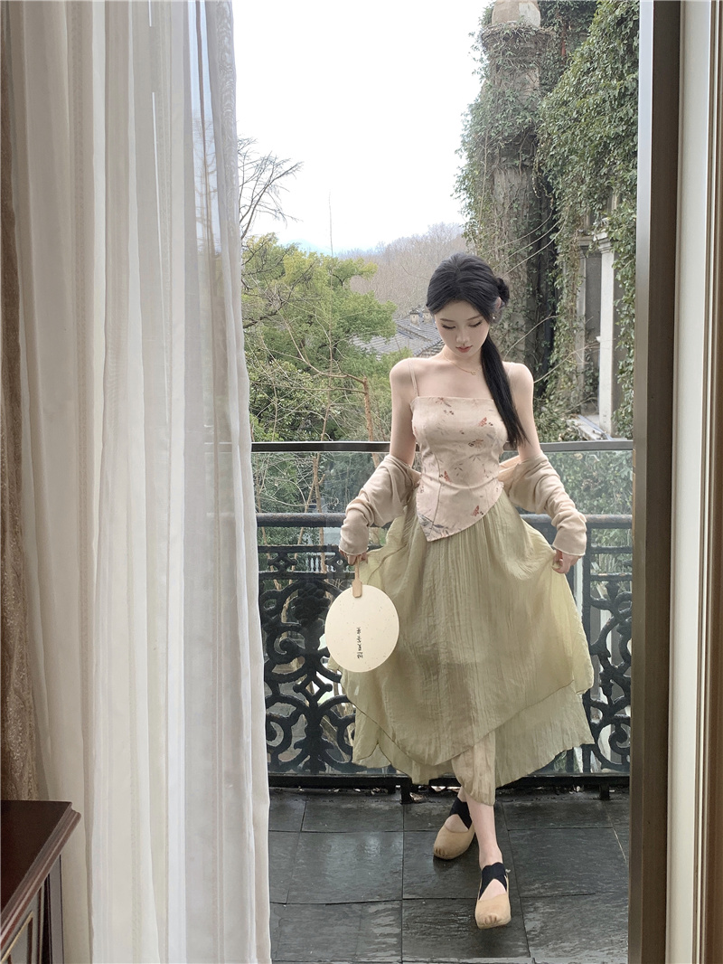 實拍~新中式國風吊帶開衫套裝裙夏季女主穿搭氣質女神三件套