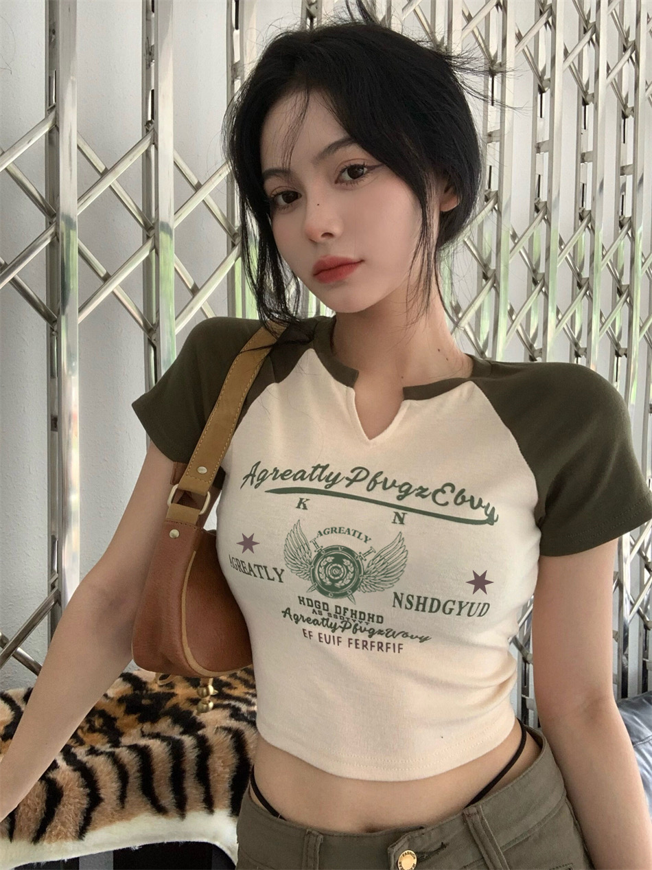 夏季新款美式小眾設計感插件甜辣妹短款上衣女