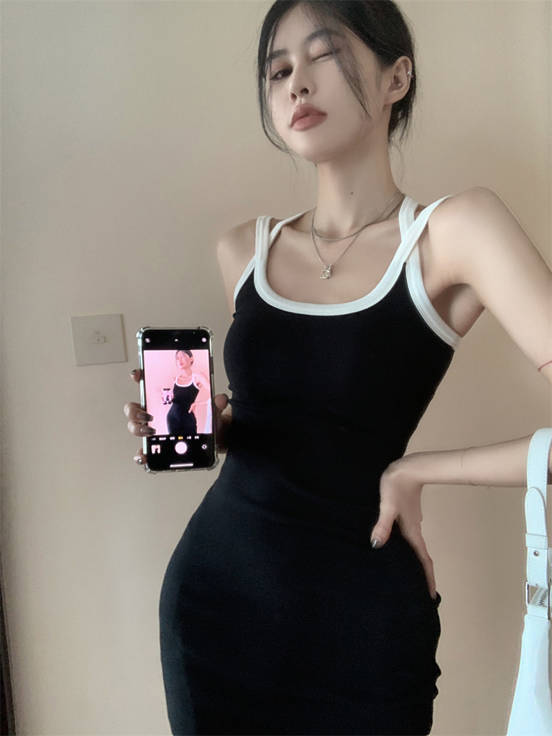 新款小個子美式辣妹吊帶連衣裙設計感小眾背心短裙針織夏季