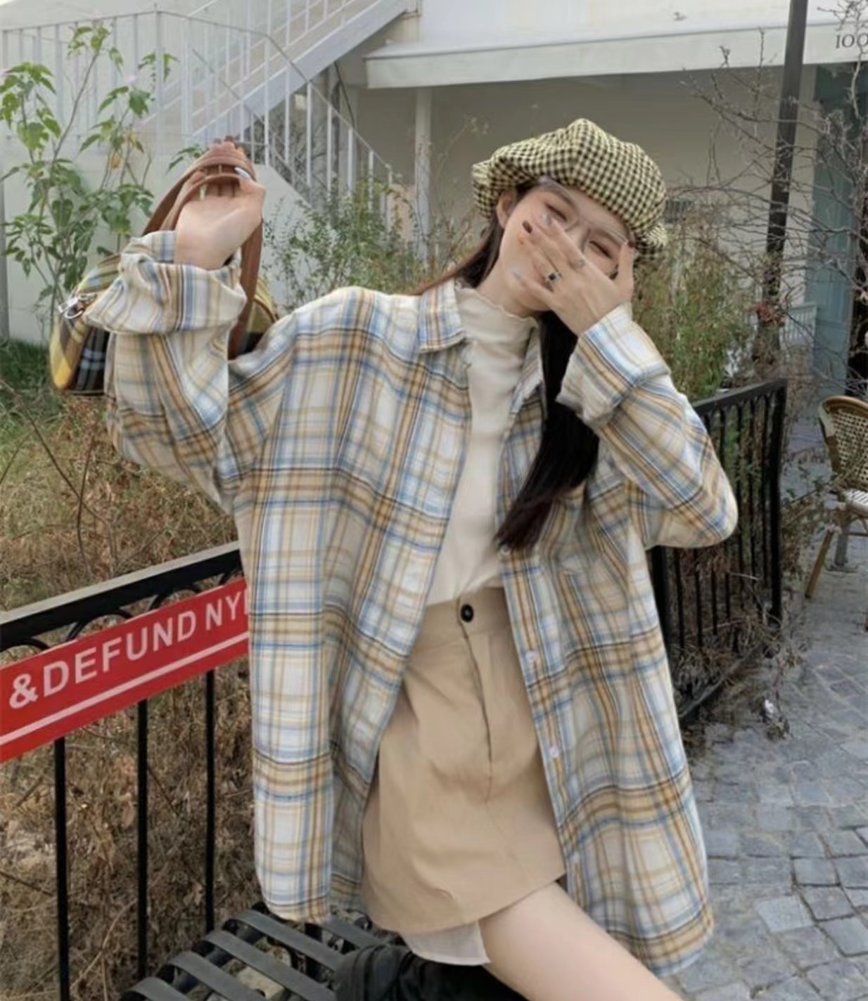 歐洲站格子襯衫女復古港味2024年春秋季新款寬鬆韓版長袖疊穿外套
