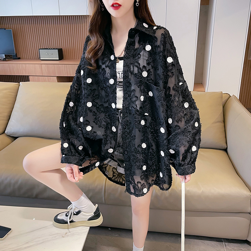 實拍-2024夏季防曬襯衫大碼寬鬆百搭上衣女