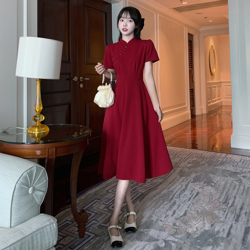 ~ 改良旗袍敬酒服紅色訂婚禮服連衣裙小個子回門 平時可穿