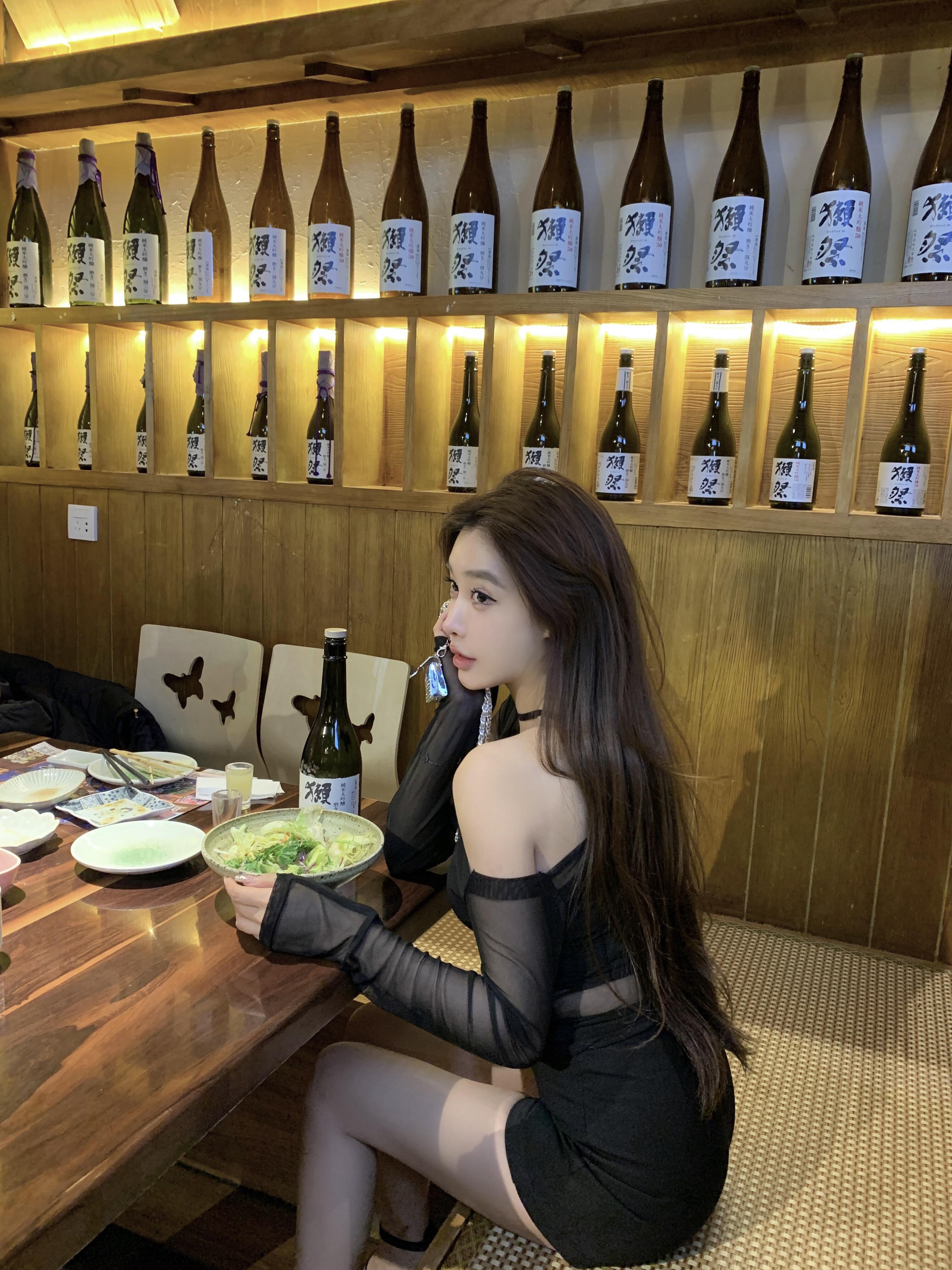 實拍 辣妹性感網紗長袖罩衫女修身顯瘦短款露肩上衣兩件套