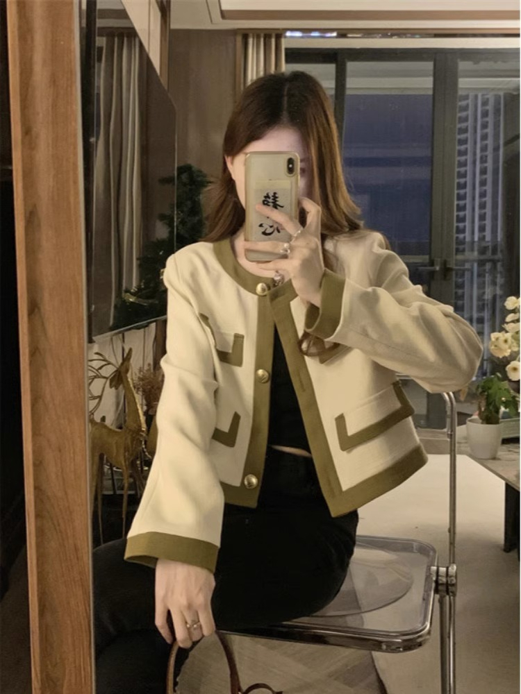 法式小香風外套女春秋2024新款小個子寬鬆設計感外搭短款開衫上衣
