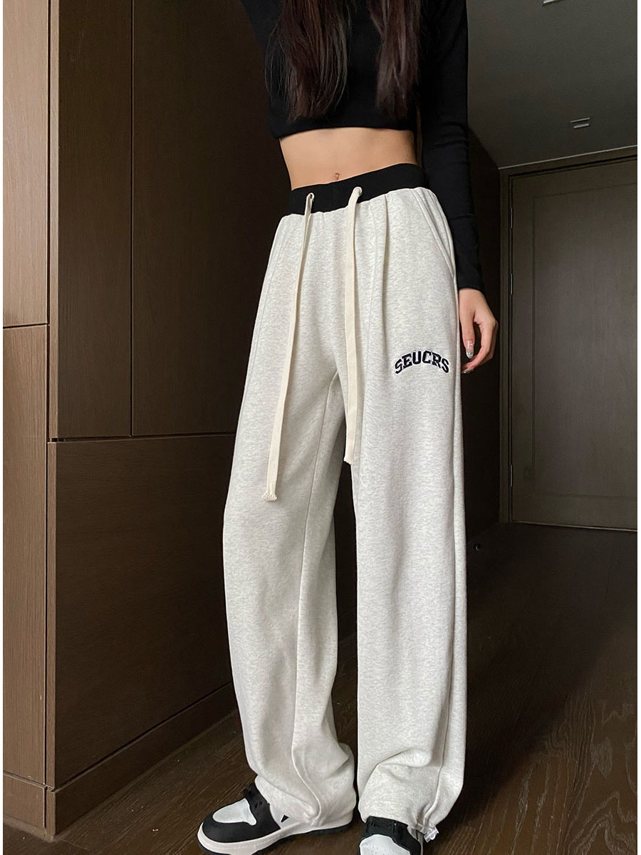 Chinese cotton composite milk silk contrast stitching men's and women's loose American hip-hop street dance casual sports pants