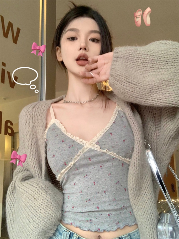 實拍～ 復古簡約碎花少女感顯瘦百搭花邊吊帶內搭帶胸墊上衣