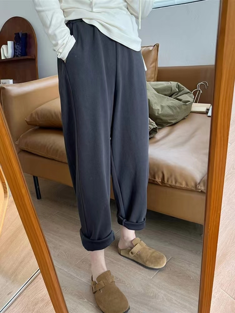 Large size fat mm 2024 spring women's pants casual loose versatile straight pants high waist slim wide leg nine-point pants