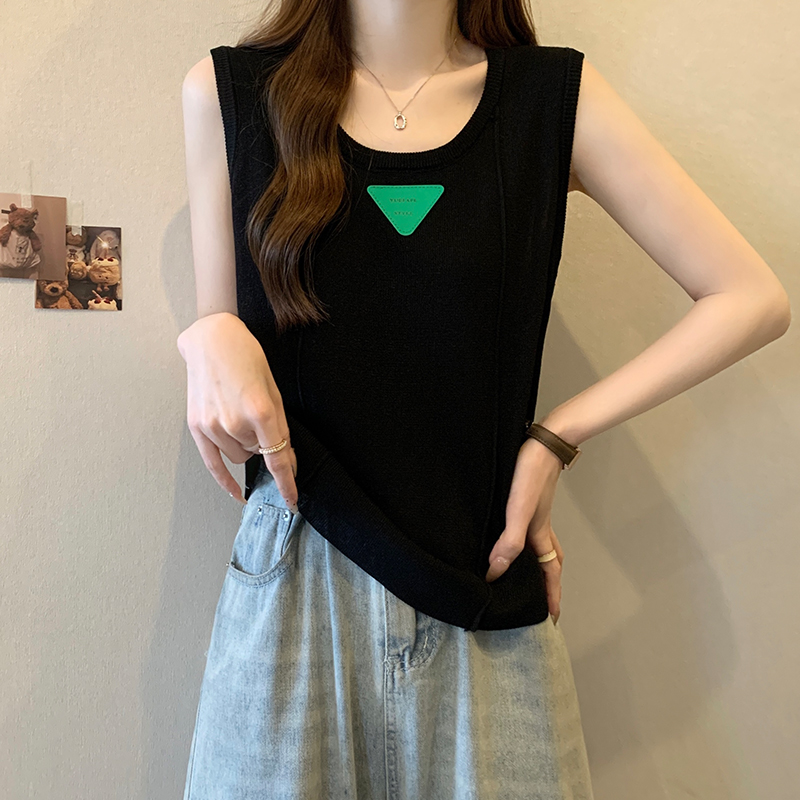 實拍大碼女裝2024春夏新款設計感外套內搭吊帶背心無袖針織衫上衣