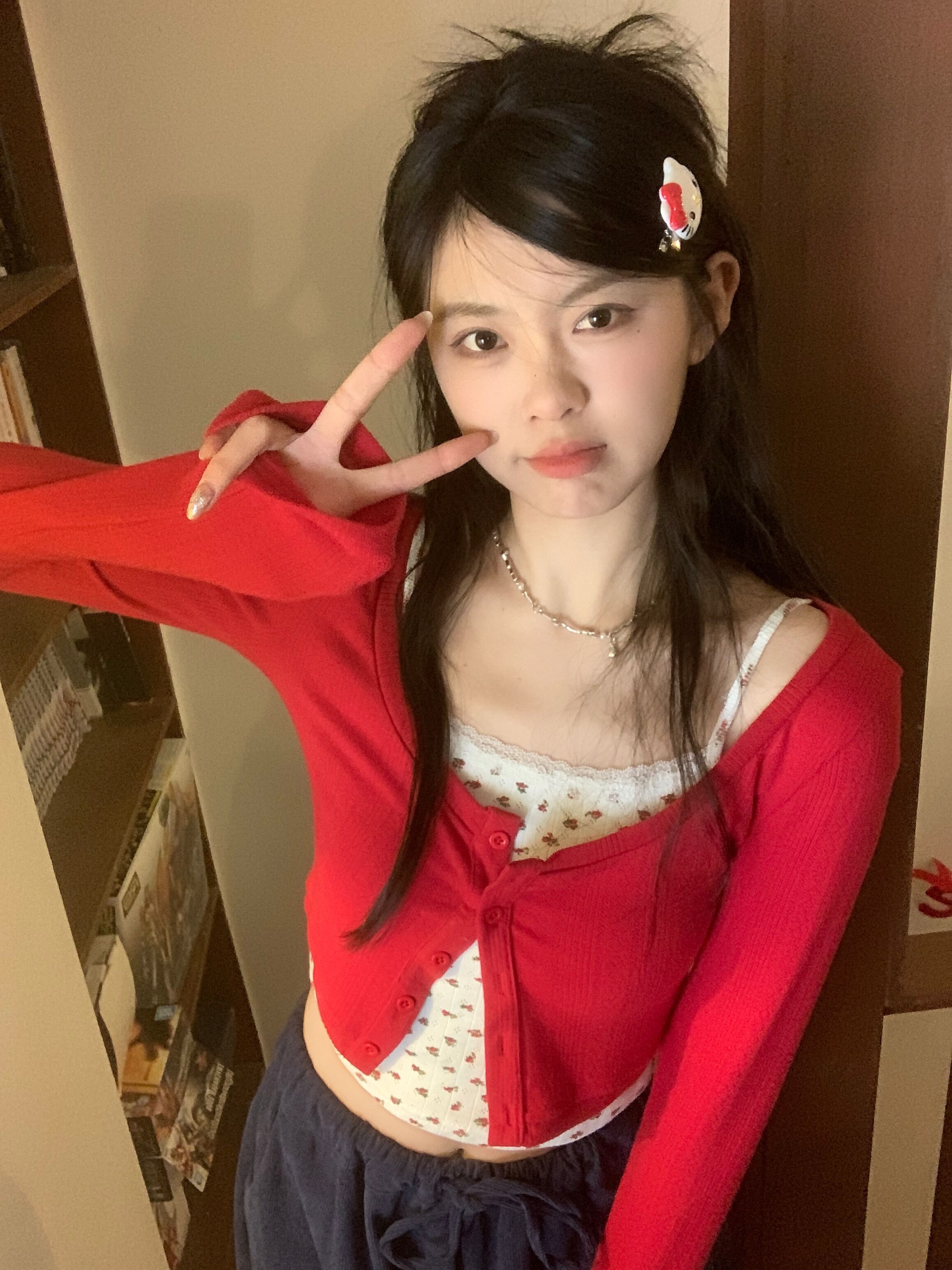 Actual shot of spring style versatile and stylish floral sling + white and red jacket