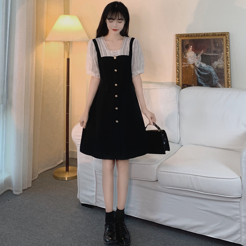 大碼胖mm假兩件甜美連衣裙夏2024新款泡泡袖氣質小裙子顯瘦仙女裙