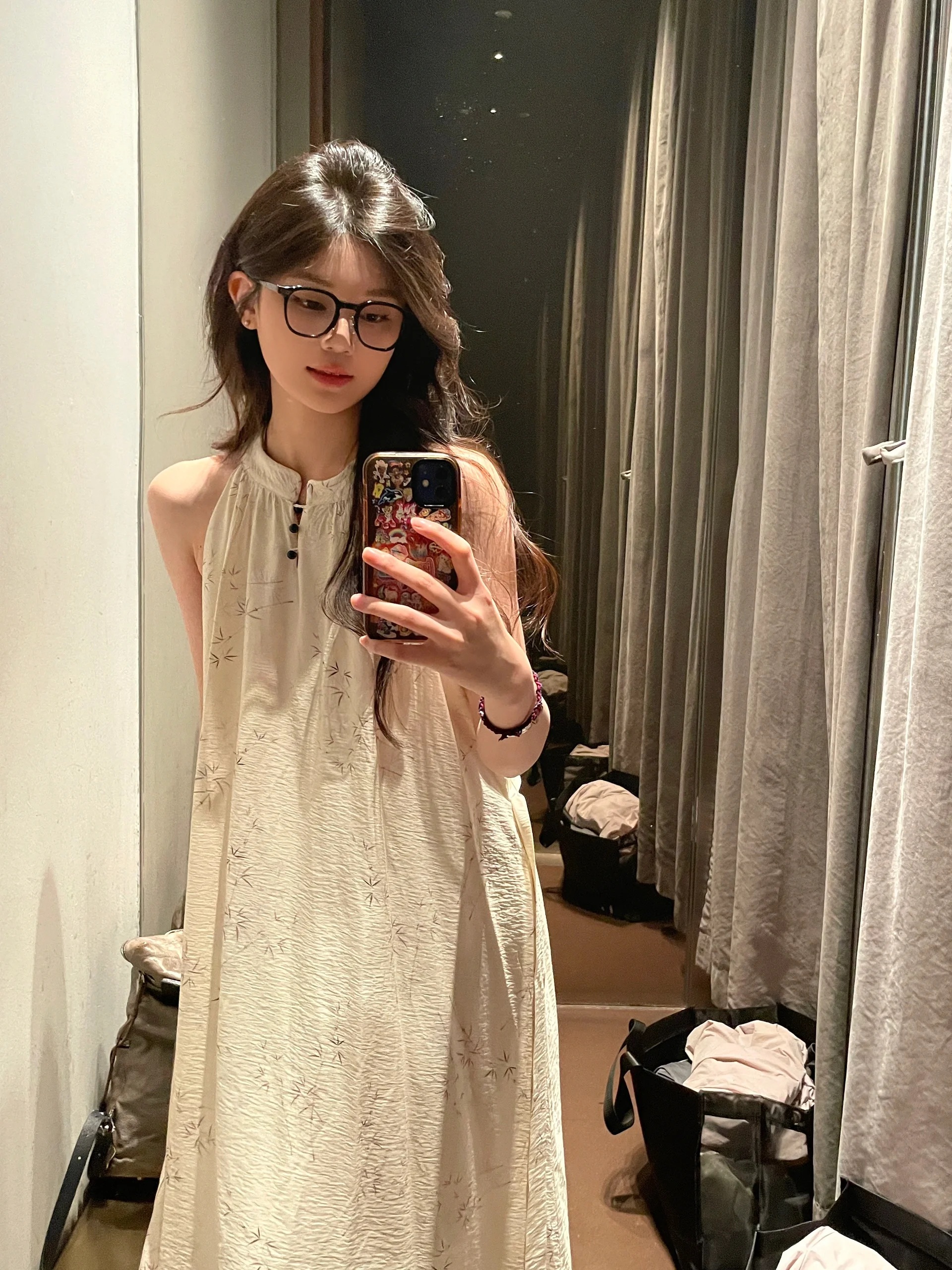 新中式國風掛脖連衣裙女2024春季新款氣質寬鬆顯瘦無袖印花長裙潮