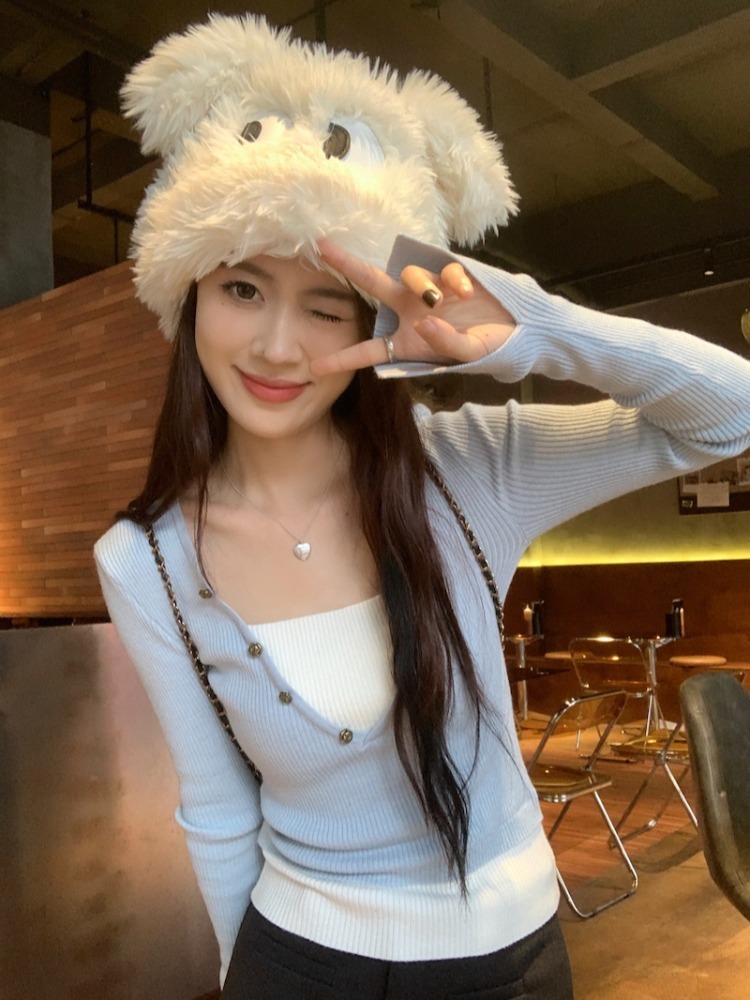 假兩件v領長袖T恤女早春季設計感小眾撞色拼接純欲上衣打底衫內搭