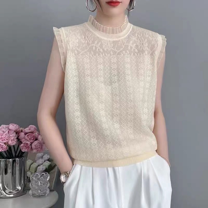 2024年早春裝蕾絲背心針織衫女外穿新款內搭顯瘦吊帶打底衫女上衣