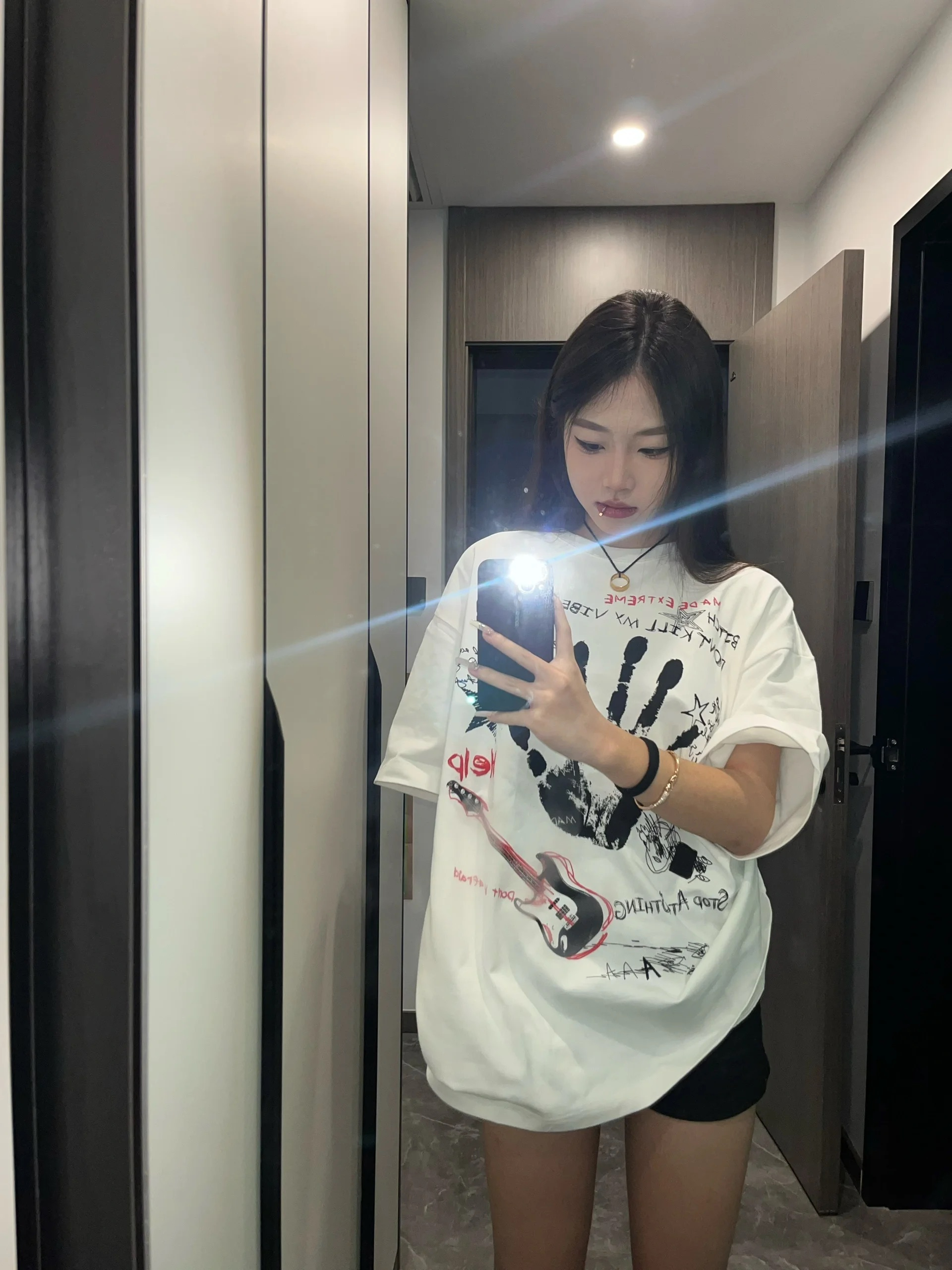 高品質純棉200克精梳緊密100%棉直播同品前印花寬鬆短袖t恤女