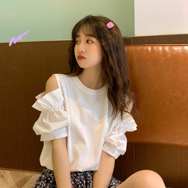 小心機露肩設計感短袖T恤女夏裝2024年新款寬鬆冰絲辣妹別致上衣