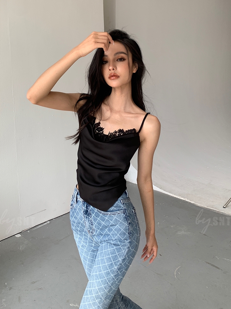 蕾絲假兩件緞面性感秋冬西裝內搭毛衣內搭純欲小吊帶女