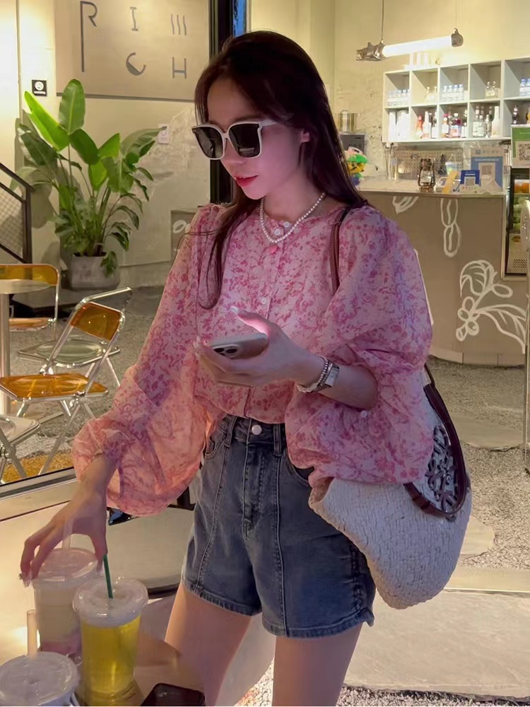 甜美風法式設計感小眾碎花長袖防曬小衫夏季薄款洋氣減齡百搭襯衣