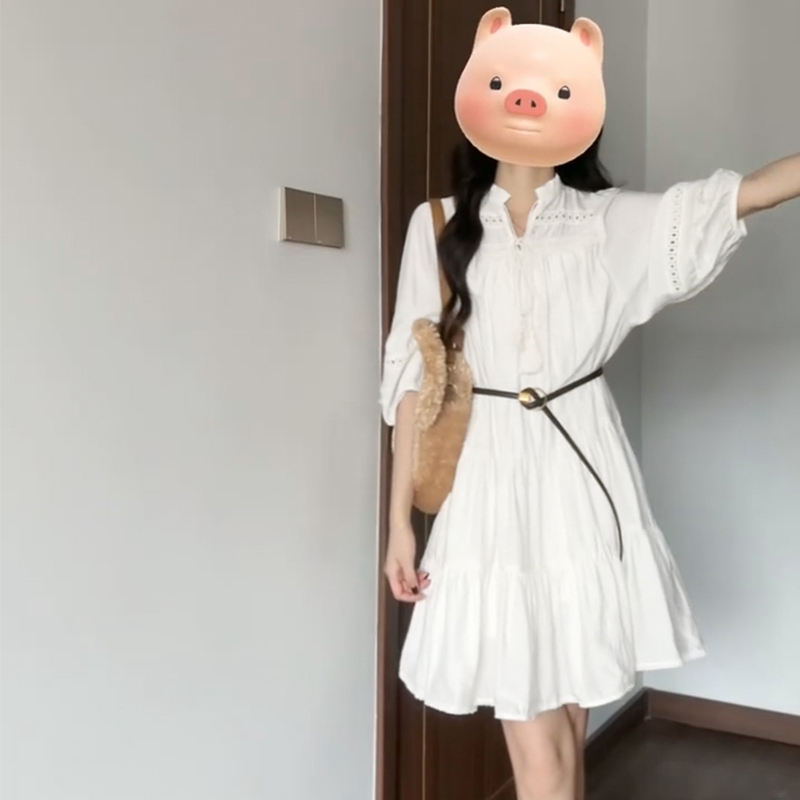 波西米亞風連衣裙森系初戀裙小個子收腰顯瘦仙女裙民族風連衣裙子