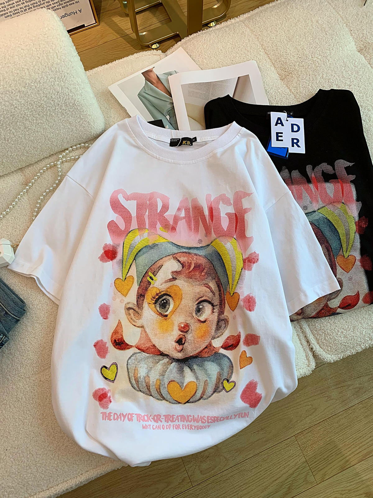 官圖 重磅/精梳純棉 後包領 有縫邊 S-XXXL 夏裝短袖T恤女