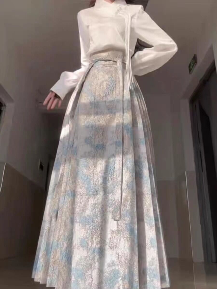 新中式國風女套裝改良漢服上衣日常馬面裙小個子高級感兩件套