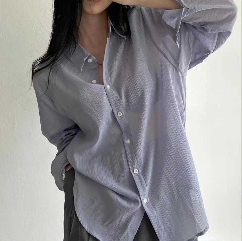 chic春秋季韓國防曬襯衫女寬鬆防曬服透視襯衣女