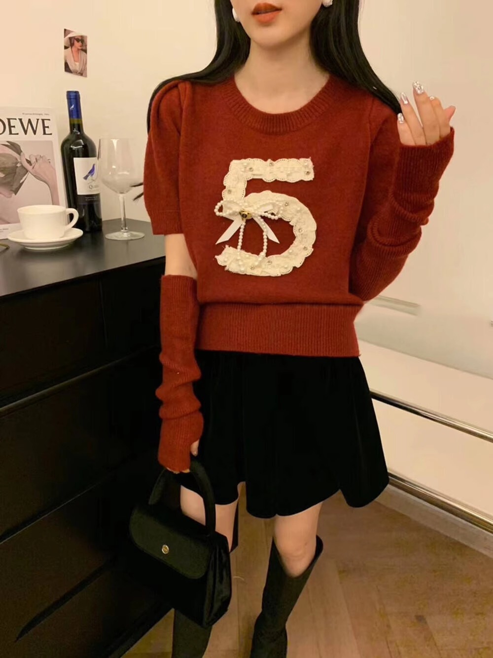 純欲短款分袖套泡泡袖毛衣女秋冬2024新款設計感小個子針織衫上衣