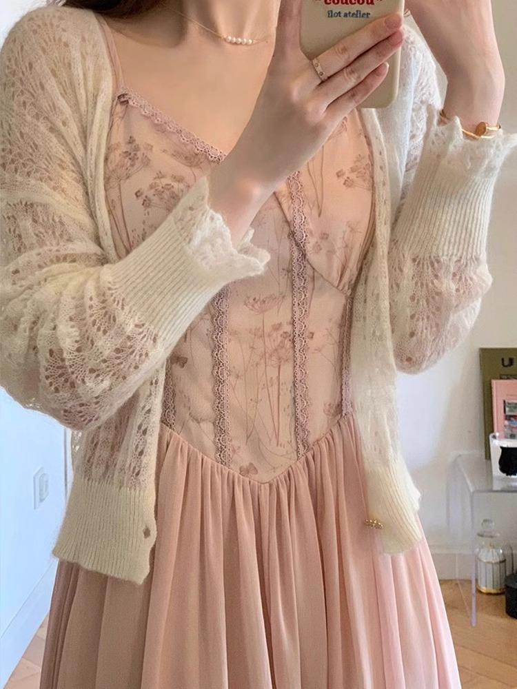 法式小香風吊帶連衣裙套裝女春季高級感顯瘦氣質生日小禮裙兩件套