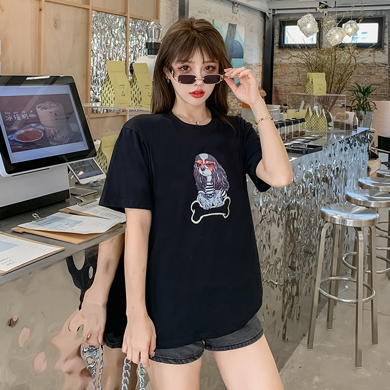 實拍韓版新款圓領印花短袖t恤女寬鬆百搭純棉ins潮流胖MM大碼上衣