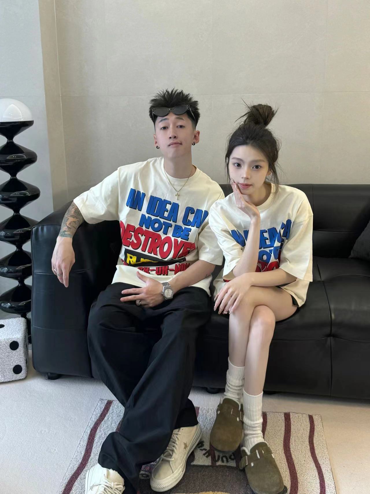 高質量純棉220克精梳緊密手感好直播品質前後印花短袖t恤女