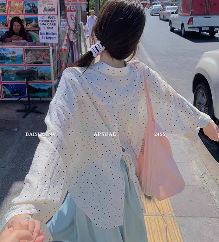 白水女浪漫波點點波點襯衫女2024早春新款設計感開衫長袖上衣